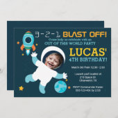 Invitation de l'astronaute Boy Space pour la fête (Devant / Derrière)