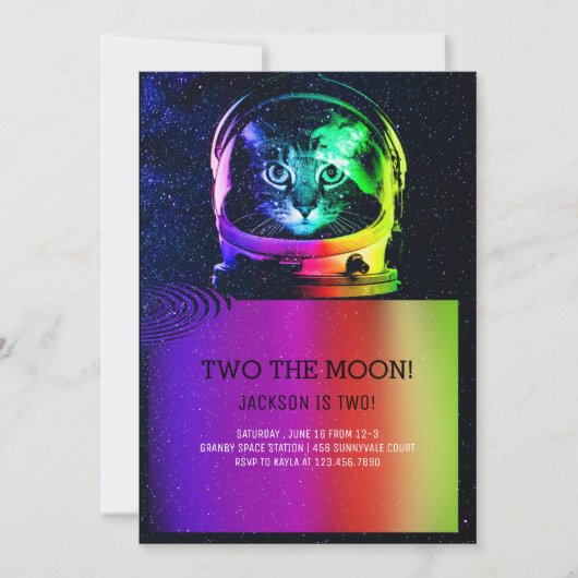 Invitation de l'astronaute Chat coloré (Devant)