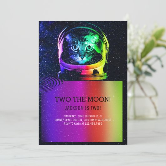 Invitation de l'astronaute Chat coloré (Debout devant)