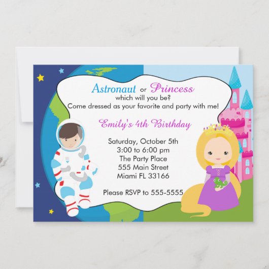 Invitation de l'astronaute princesse Anniversaire  (Devant)
