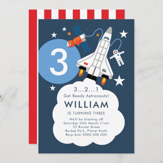 Invitation de l'astronaute Rocket Space Shuttle (Devant / Derrière)