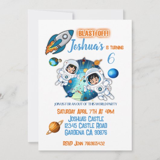 Invitation de l'astronaute Space Birthday Party (Devant)
