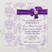Invitation de Lavender et Cream Damask Quinceañera (Devant / Derrière)