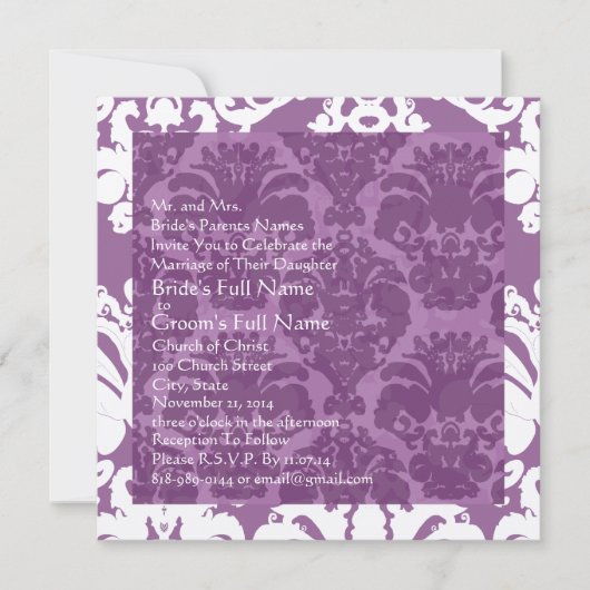 Invitation de Lavender Mariage damassé (Devant)