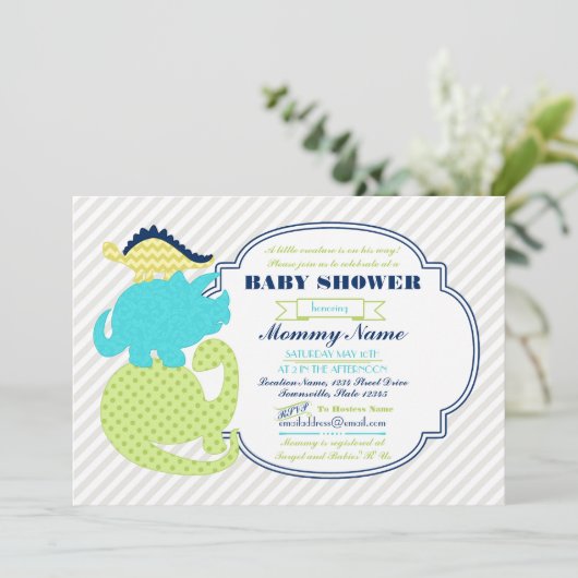 Invitation de l'Baby shower de Tiny Dinosaur (Debout devant)