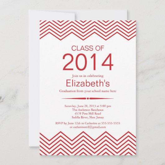 Invitation de l'Elegant Red Chevron Graduation Par (Devant)