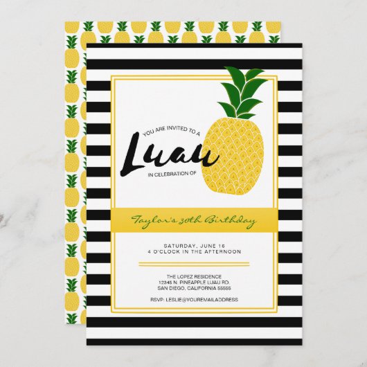 Invitation de l'élégante fête de l'ananas Luau (Devant / Derrière)