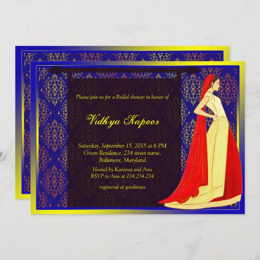 Invitation de l'élégante Fête de l'mariée indienne (Devant / Derrière)