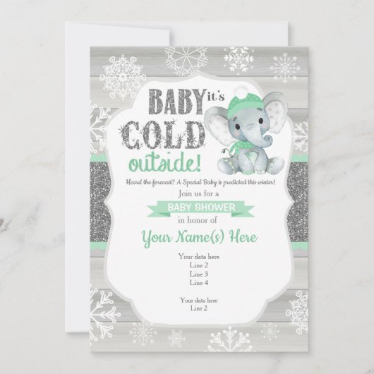 Invitation de l'éléphant hiver MintNeutral Baby sh (Devant)