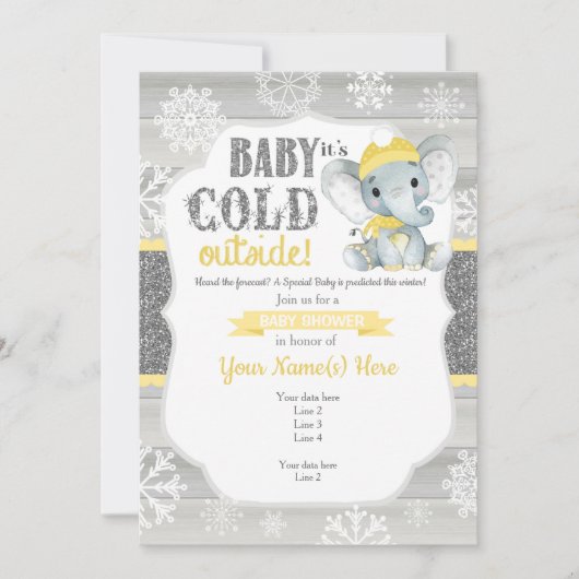 Invitation de l'éléphant pour un Baby shower neutr (Devant)