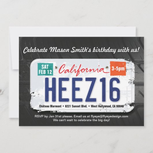 Invitation de licence de Californie pour le 16e an (Devant)