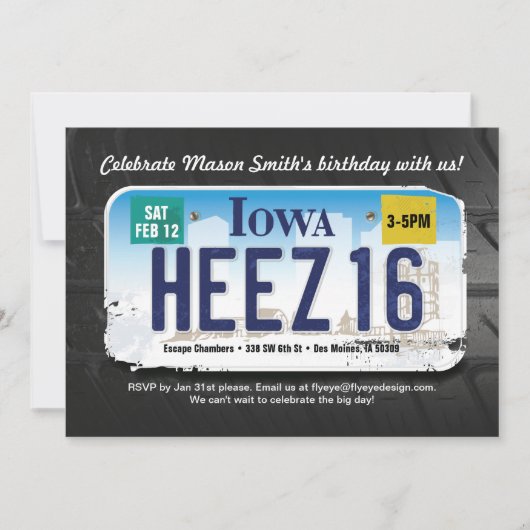 Invitation de licence de l'Iowa pour le 16e annive (Devant)