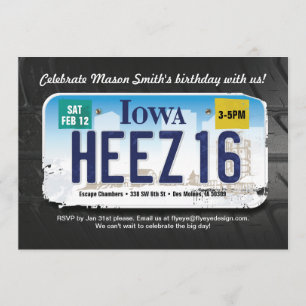 Invitation de licence de l'Iowa pour le 16e annive