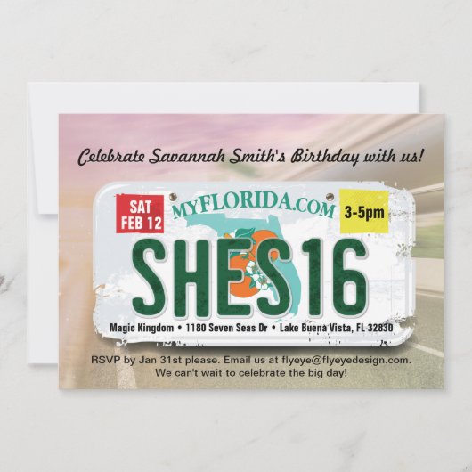 Invitation de licence Fille 16e anniversaire Flori (Devant)