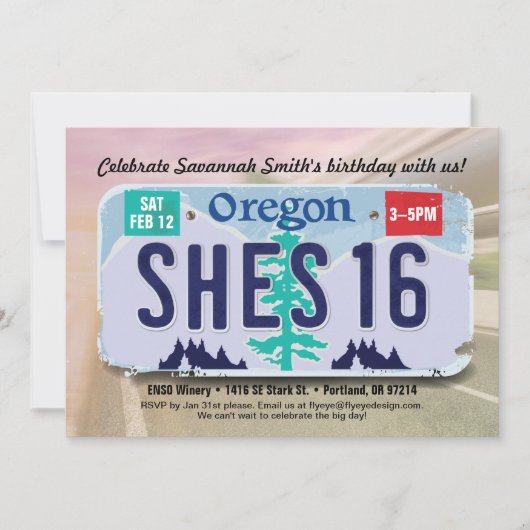 Invitation de licence Oregon pour 16e anniversaire (Devant)