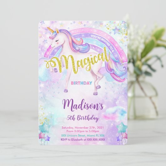 Invitation de licorne magique  (Debout devant)