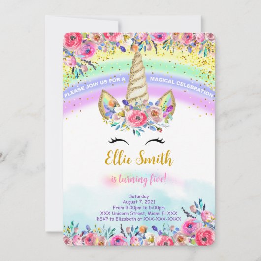 Invitation de licorne magique rouge (Devant)