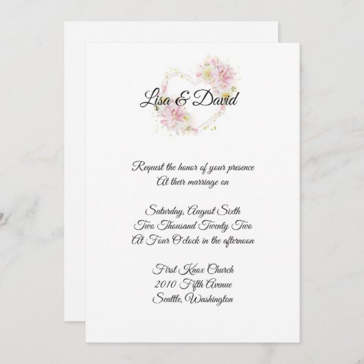 Invitation de Lily rose faire-part de mariage (Devant / Derrière)