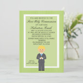 Invitation de Lime Green Cute First Communion Boy (Debout devant)