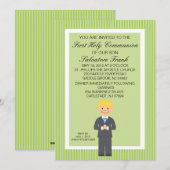 Invitation de Lime Green Cute First Communion Boy (Devant / Derrière)
