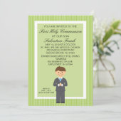 Invitation de Lime Green Cute First Communion Boy  (Debout devant)