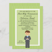 Invitation de Lime Green Cute First Communion Boy  (Devant / Derrière)