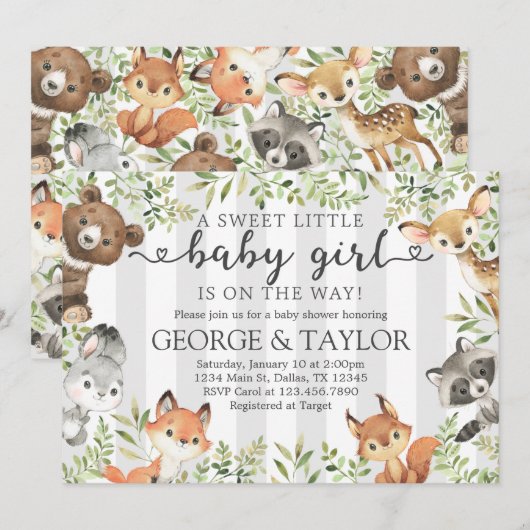 Invitation de l'invitation Baby shower animal Girl (Devant / Derrière)