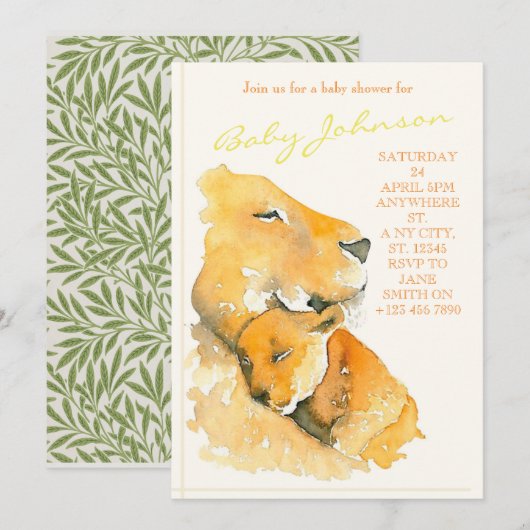 Invitation de lion d'aquarelle (Devant / Derrière)