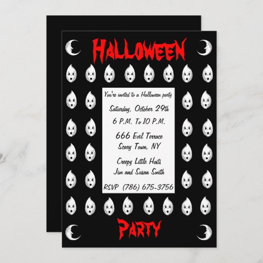 Invitation de Little Ghost Party (Devant / Derrière)