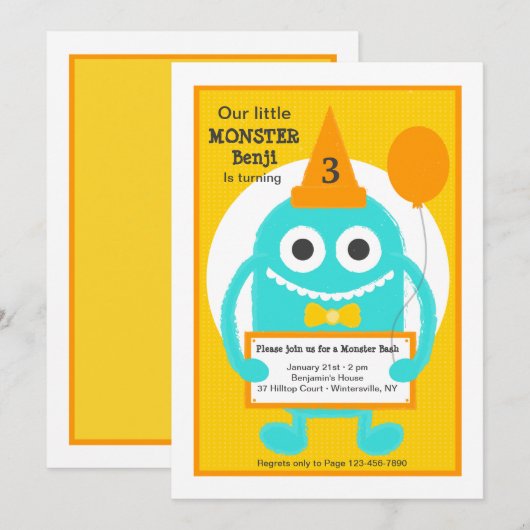 Invitation de Little Monster (Devant / Derrière)