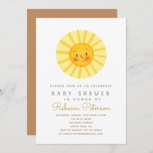 Invitation de Little Sun Baby shower (Devant / Derrière)