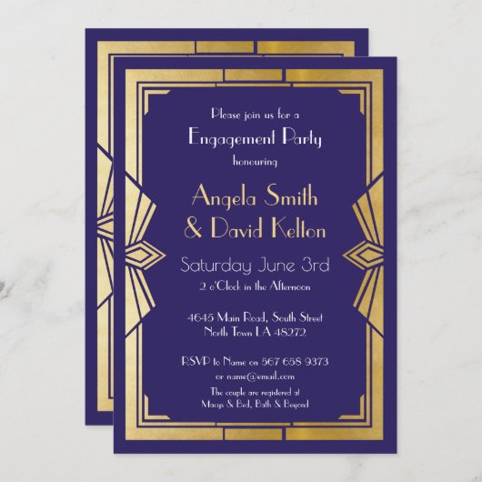 Invitation de l'Mariage Art Déco Fiançailles Gatsb (Devant / Derrière)