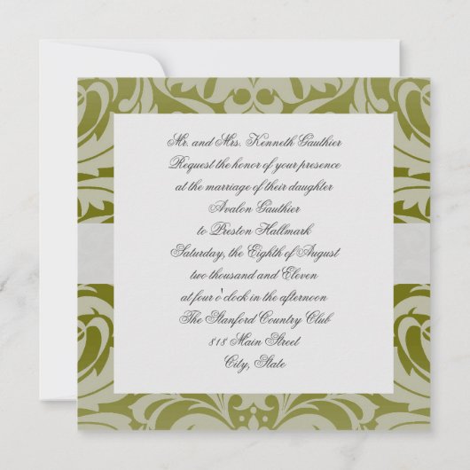 Invitation de l'Olive Monogramme Mariage damassé (Dos)