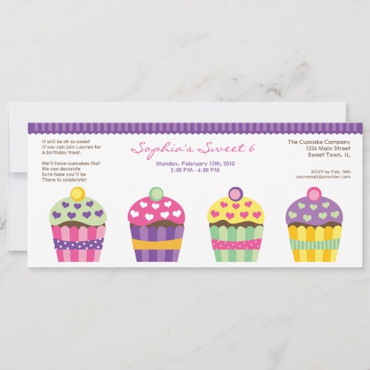 Invitation de longue date de "Heart" Cupcakes (Devant)