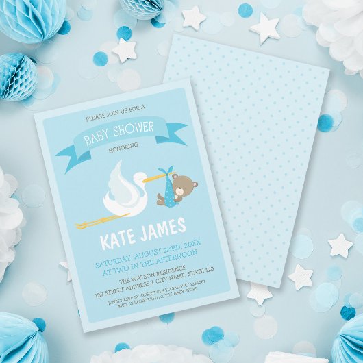 Invitation de l'ours bleu et du Baby shower de cig