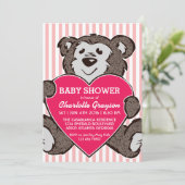 Invitation de l'ours en peluche rose et du Baby sh (Debout devant)