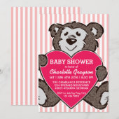 Invitation de l'ours en peluche rose et du Baby sh (Devant / Derrière)