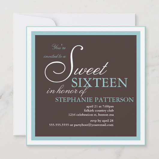 Invitation de l'Sweet sixteen Turquoise (Devant)