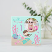 Invitation de lt Brunette Mermaid First Birthday (Debout devant)