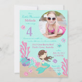 Invitation de lt Brunette Mermaid Fourth Birthday (Devant)