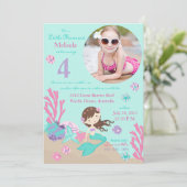 Invitation de lt Brunette Mermaid Fourth Birthday (Debout devant)
