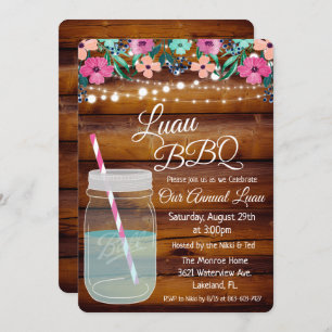 Invitation de Luau Aloha BBQ Mason Jar