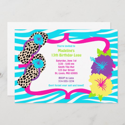 Invitation de Luau de fête d'anniversaire (Devant / Derrière)