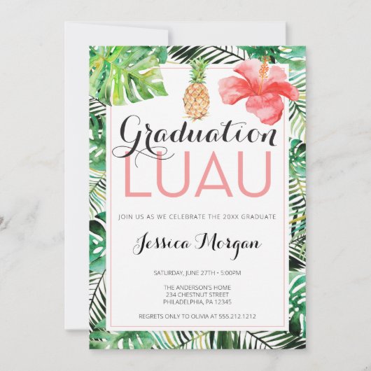 Invitation de luau de graduation tropicale à l'ana (Devant)