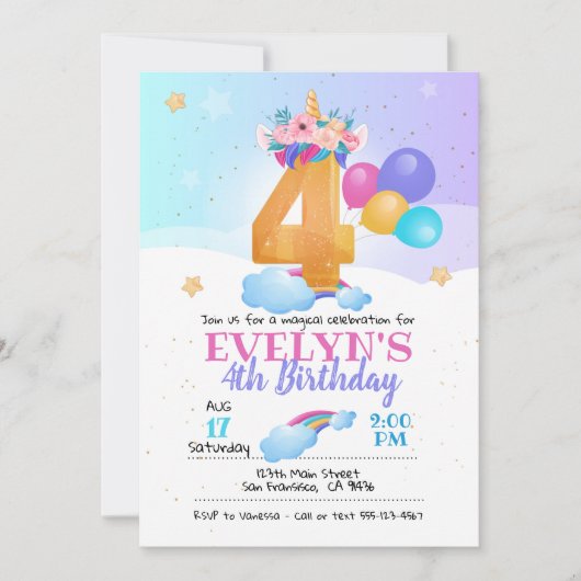 Invitation de l'Unicorne, 4e anniversaire de l'Uni (Devant)