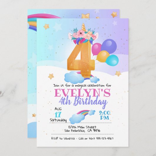 Invitation de l'Unicorne, 4e anniversaire de l'Uni (Devant / Derrière)