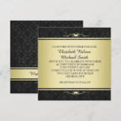 Invitation de luxe Black/Gold Mariage damassé (Devant / Derrière)