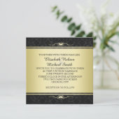 Invitation de luxe Black/Gold Mariage damassé (Debout devant)