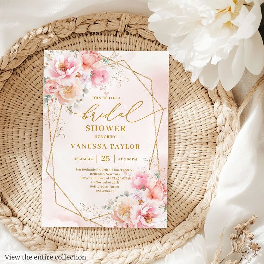 Invitation de luxe Boho Blush Gold Floral Fête des