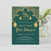 Invitation de luxe émeraude verte et dorée géométr (Debout devant)